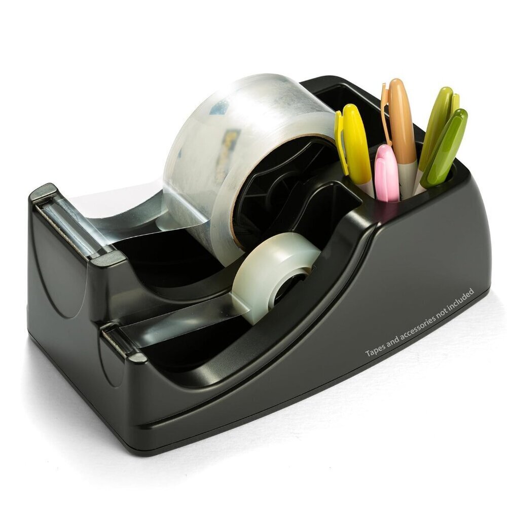 Heavy Duty Tape Dispenser 2-in-1 Black Desk Organizer